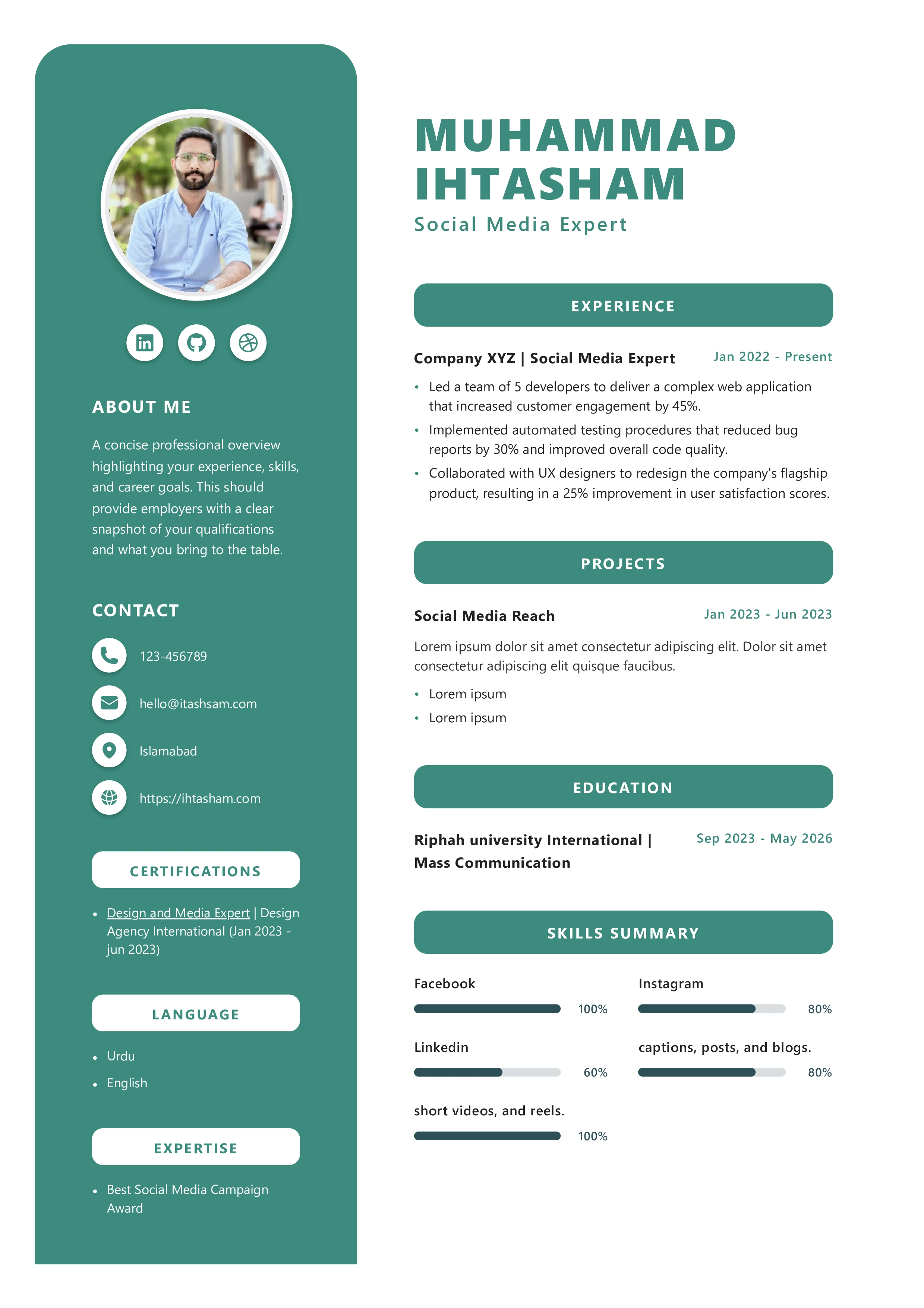 Teal Sidebar Pro Template